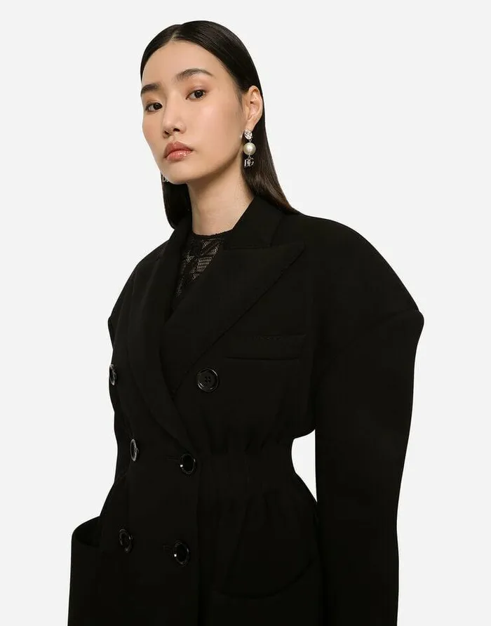 Dolce and Gabbana Coats And Jackets Women Doublebreasted Technical Jersey Coat Black Dolce and Gabbana Coats And Jackets Women Doublebreasted Technical Jersey Coat Black