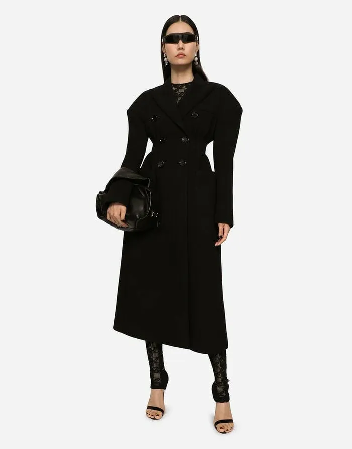 Dolce and Gabbana Coats And Jackets Women Doublebreasted Technical Jersey Coat Black Dolce and Gabbana Coats And Jackets Women Doublebreasted Technical Jersey Coat Black