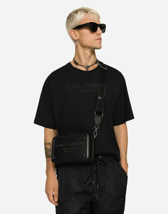 Dolce and Gabbana Crossbody Bags Men Calfskin Crossbody Bag With Raised Logo Black Dolce and Gabbana Crossbody Bags Men Calfskin Crossbody Bag With Raised Logo Black