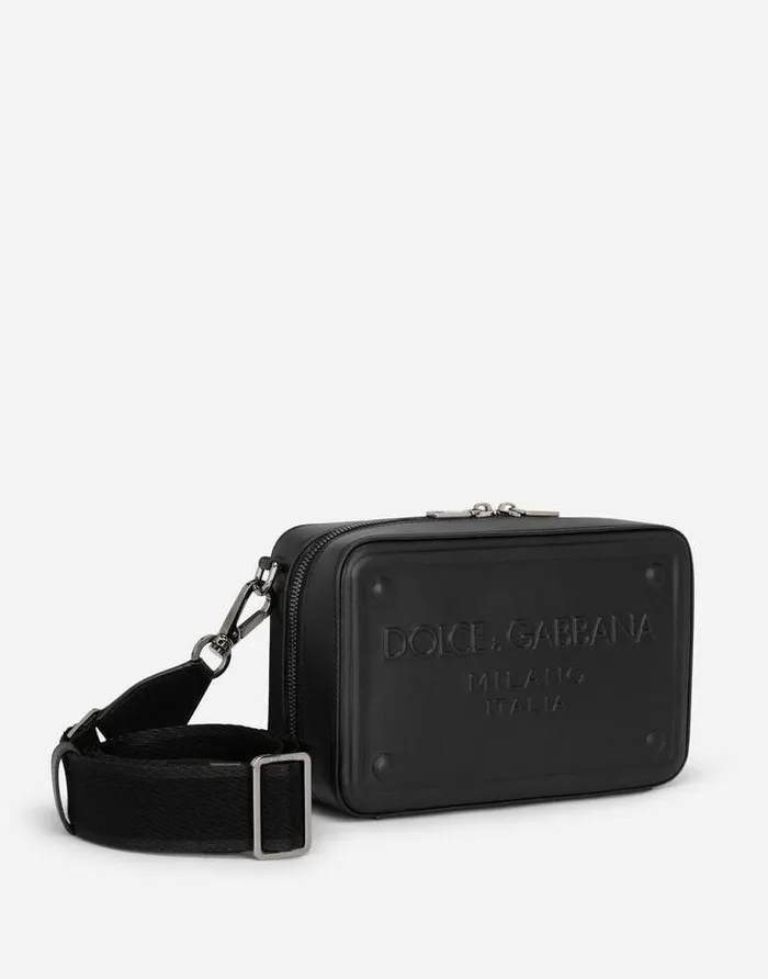 Dolce and Gabbana Crossbody Bags Men Calfskin Crossbody Bag With Raised Logo Black Dolce and Gabbana Crossbody Bags Men Calfskin Crossbody Bag With Raised Logo Black
