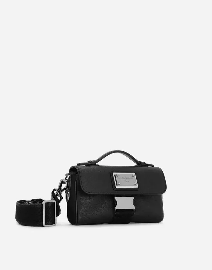 Dolce and Gabbana Crossbody Bags Men Grainy Calfskin And Nylon Crossbody Bag Black