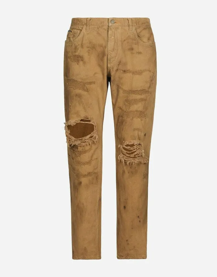Dolce and Gabbana Denim Men Overdyed Loose Fit Stretch Jeans With Rips Multicolor Dolce and Gabbana Denim Men Overdyed Loose Fit Stretch Jeans With Rips Multicolor
