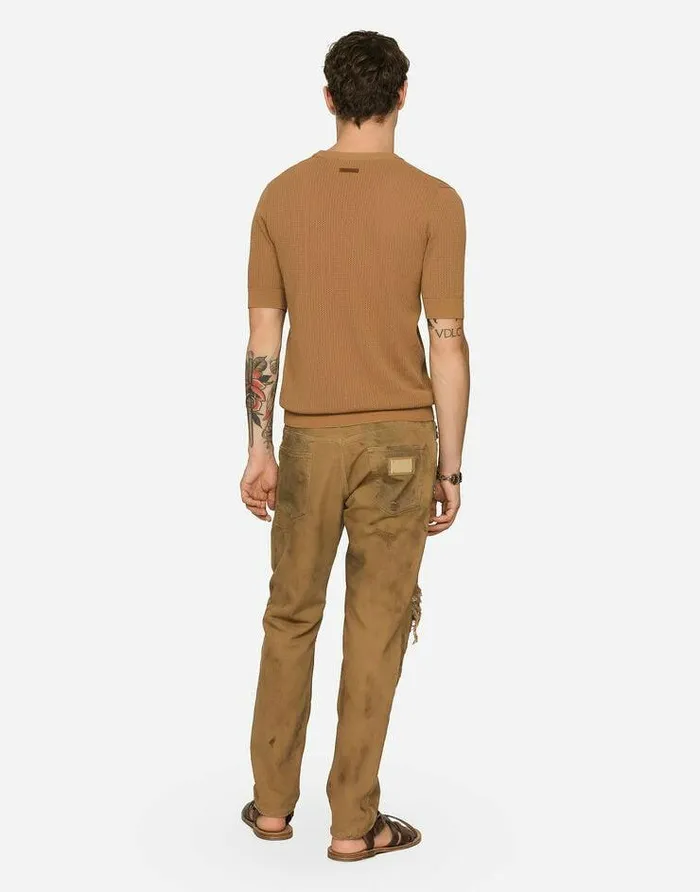 Dolce and Gabbana Denim Men Overdyed Loose Fit Stretch Jeans With Rips Multicolor