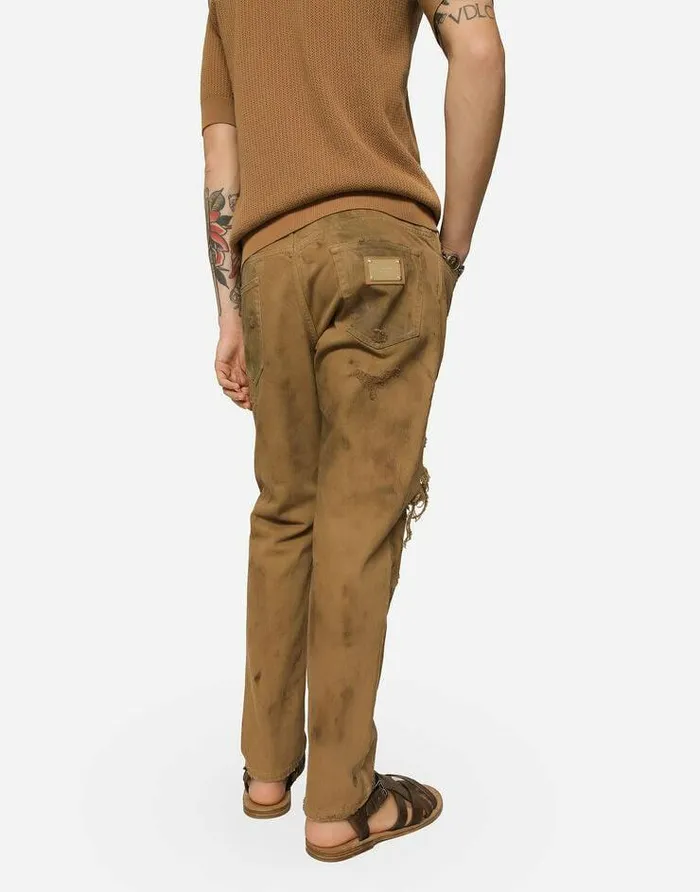 Dolce and Gabbana Denim Men Overdyed Loose Fit Stretch Jeans With Rips Multicolor