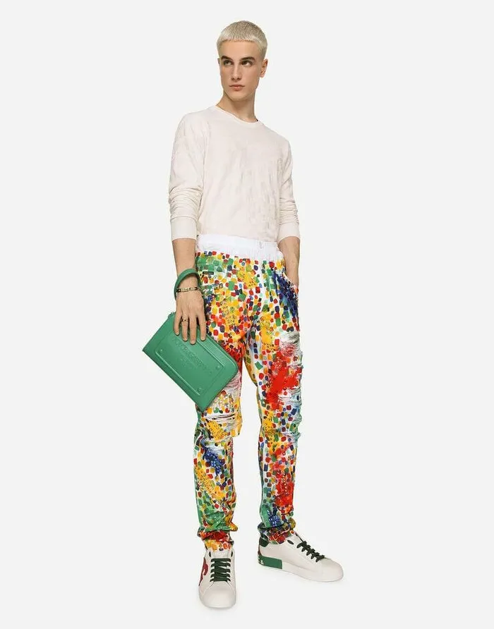 Dolce and Gabbana Denim Men Printed Regularfit Jeans With Rips Multicolor Dolce and Gabbana Denim Men Printed Regularfit Jeans With Rips Multicolor