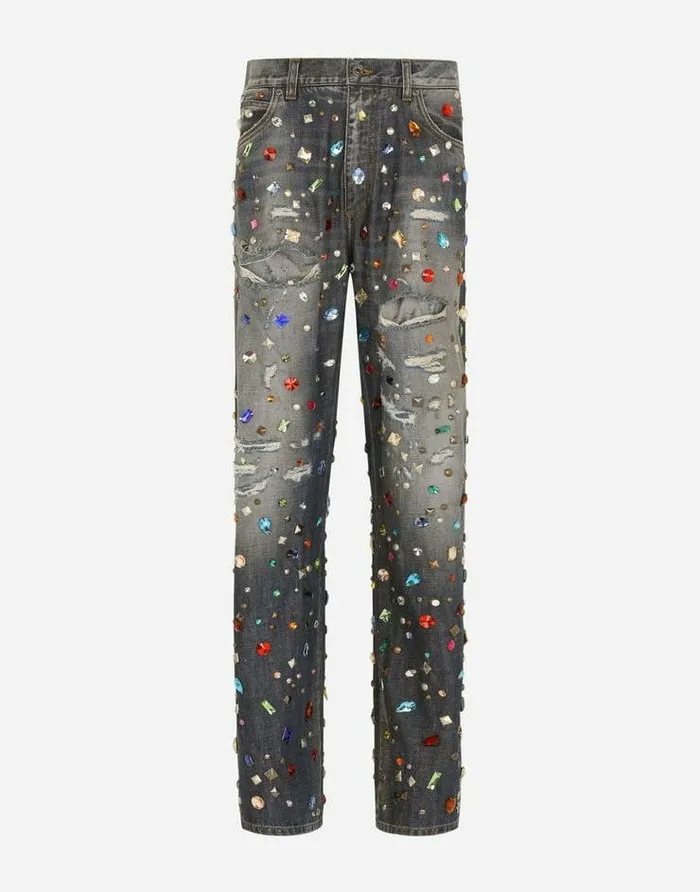 Dolce and Gabbana Denim Women Jeans With Rhinestone Details Multicolor