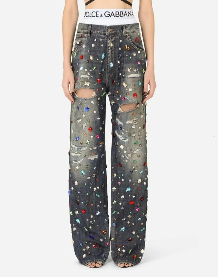 Dolce and Gabbana Denim Women Jeans With Rhinestone Details Multicolor Dolce and Gabbana Denim Women Jeans With Rhinestone Details Multicolor