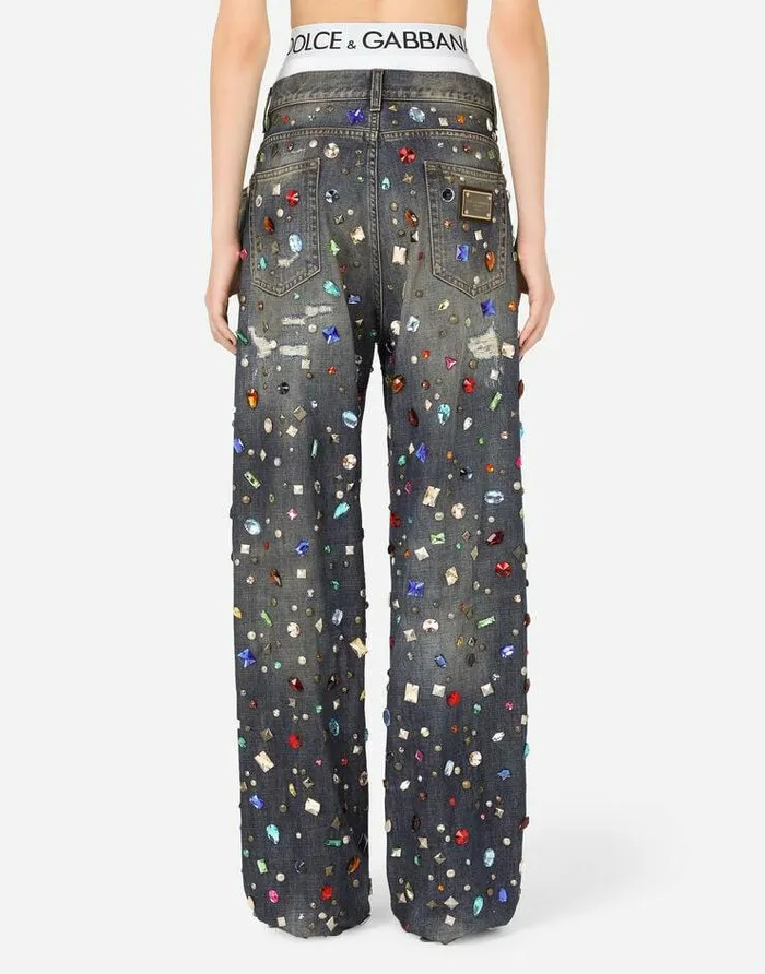 Dolce and Gabbana Denim Women Jeans With Rhinestone Details Multicolor Dolce and Gabbana Denim Women Jeans With Rhinestone Details Multicolor