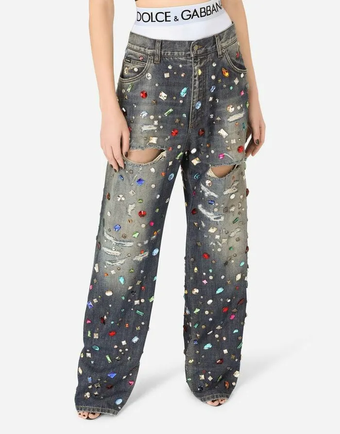 Dolce and Gabbana Denim Women Jeans With Rhinestone Details Multicolor Dolce and Gabbana Denim Women Jeans With Rhinestone Details Multicolor