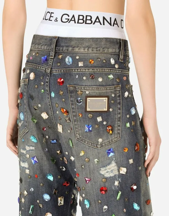 Dolce and Gabbana Denim Women Jeans With Rhinestone Details Multicolor Dolce and Gabbana Denim Women Jeans With Rhinestone Details Multicolor