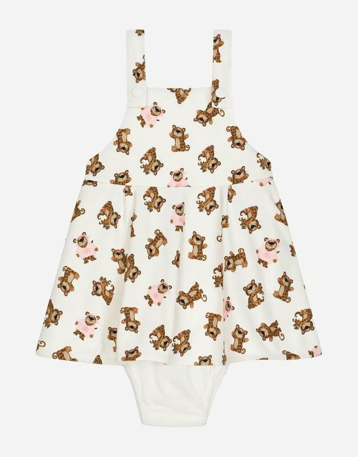 Dolce and Gabbana Dresses Children Interlock Dress With Baby Leopard Print White Dolce and Gabbana Dresses Children Interlock Dress With Baby Leopard Print White