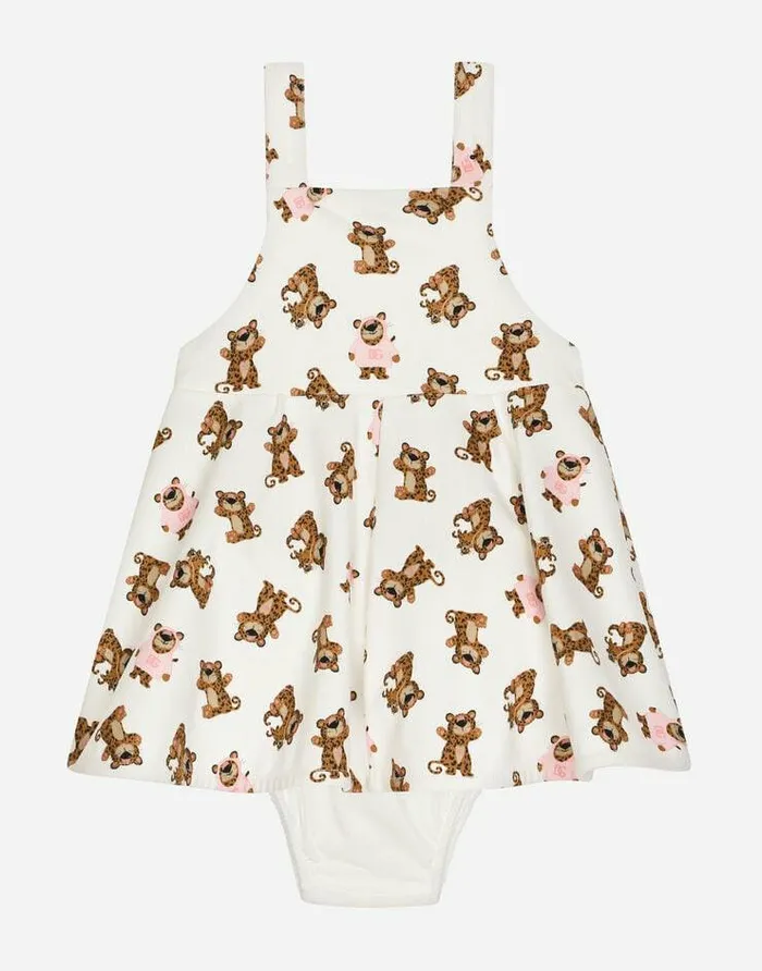 Dolce and Gabbana Dresses Children Interlock Dress With Baby Leopard Print White Dolce and Gabbana Dresses Children Interlock Dress With Baby Leopard Print White