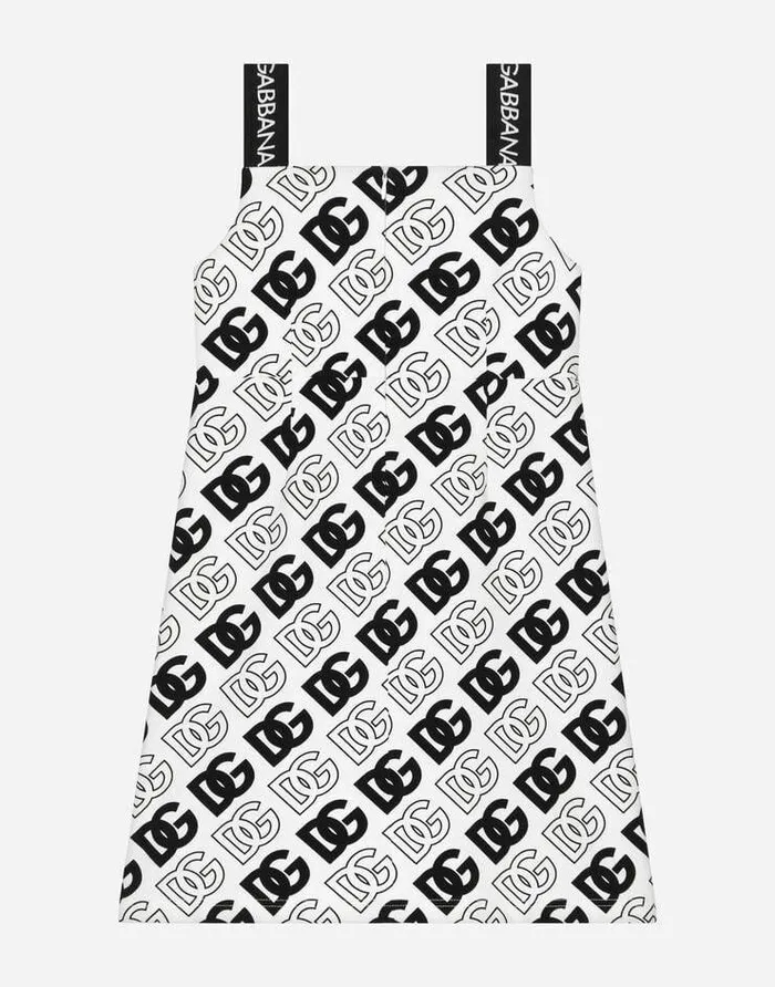 Dolce and Gabbana Dresses Children Interlock Midi Dress With DG Logo Print Multicolor