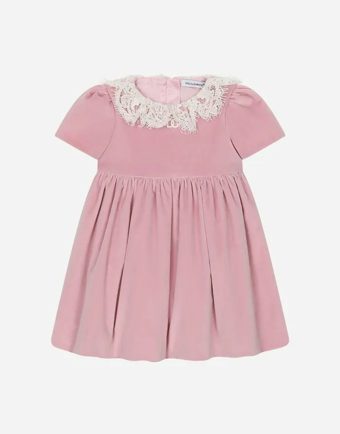 Dolce and Gabbana Dresses Children Shortsleeved Velvet Dress With Lace Collar Multicolor Dolce and Gabbana Dresses Children Shortsleeved Velvet Dress With Lace Collar Multicolor