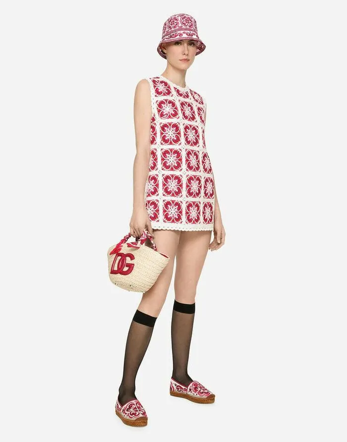 Dolce and Gabbana Dresses Women Brickstitched Crochet Mini Dress With Majolica Print Multicolor Dolce and Gabbana Dresses Women Brickstitched Crochet Mini Dress With Majolica Print Multicolor