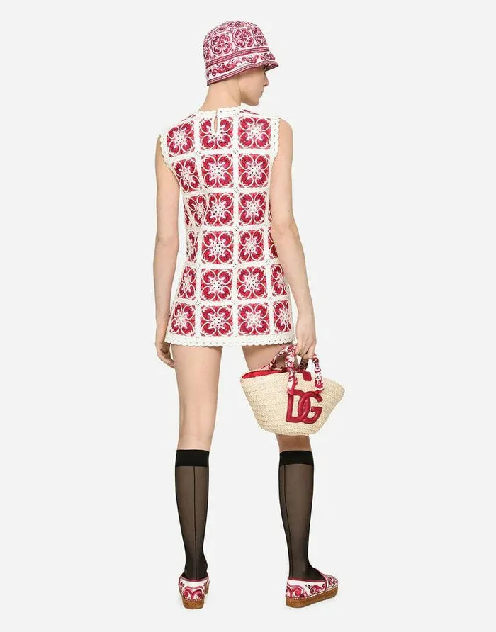 Dolce and Gabbana Dresses Women Brickstitched Crochet Mini Dress With Majolica Print Multicolor Dolce and Gabbana Dresses Women Brickstitched Crochet Mini Dress With Majolica Print Multicolor