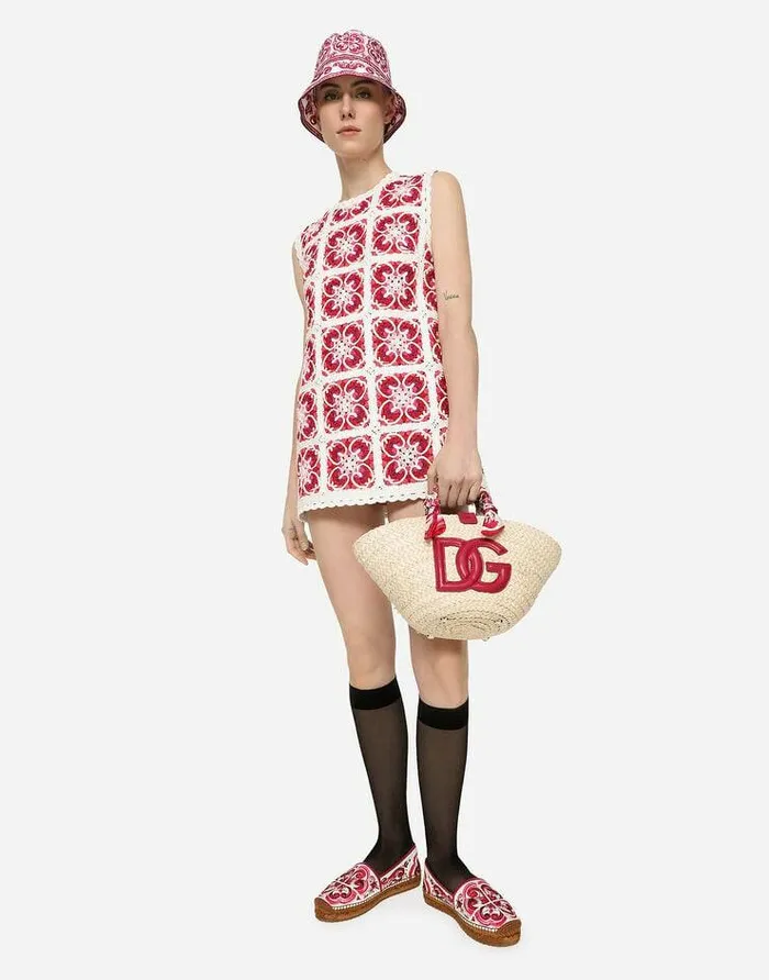 Dolce and Gabbana Dresses Women Brickstitched Crochet Mini Dress With Majolica Print Multicolor Dolce and Gabbana Dresses Women Brickstitched Crochet Mini Dress With Majolica Print Multicolor