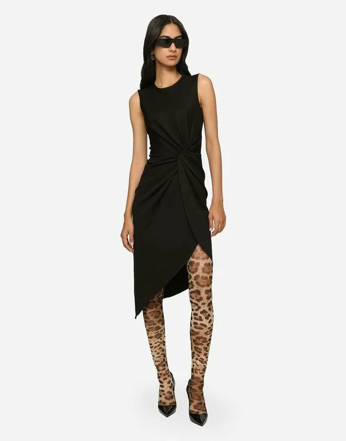 Dolce and Gabbana Dresses Women Calflength Dress In Jersey Milano Rib With Draping Black Dolce and Gabbana Dresses Women Calflength Dress In Jersey Milano Rib With Draping Black