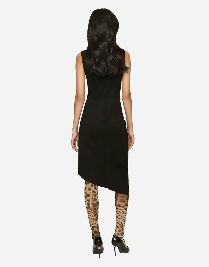 Dolce and Gabbana Dresses Women Calflength Dress In Jersey Milano Rib With Draping Black Dolce and Gabbana Dresses Women Calflength Dress In Jersey Milano Rib With Draping Black