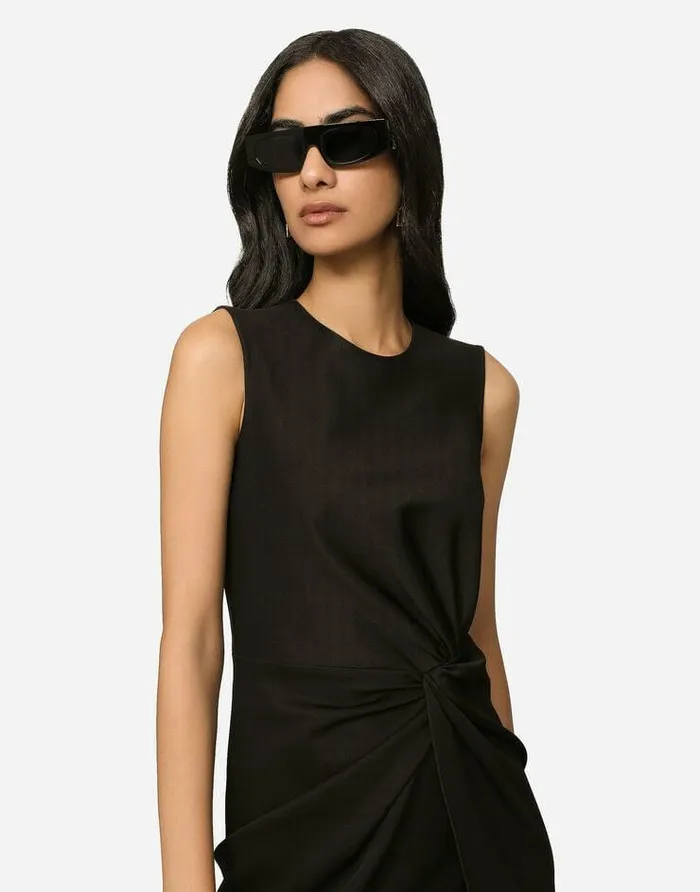 Dolce and Gabbana Dresses Women Calflength Dress In Jersey Milano Rib With Draping Black Dolce and Gabbana Dresses Women Calflength Dress In Jersey Milano Rib With Draping Black