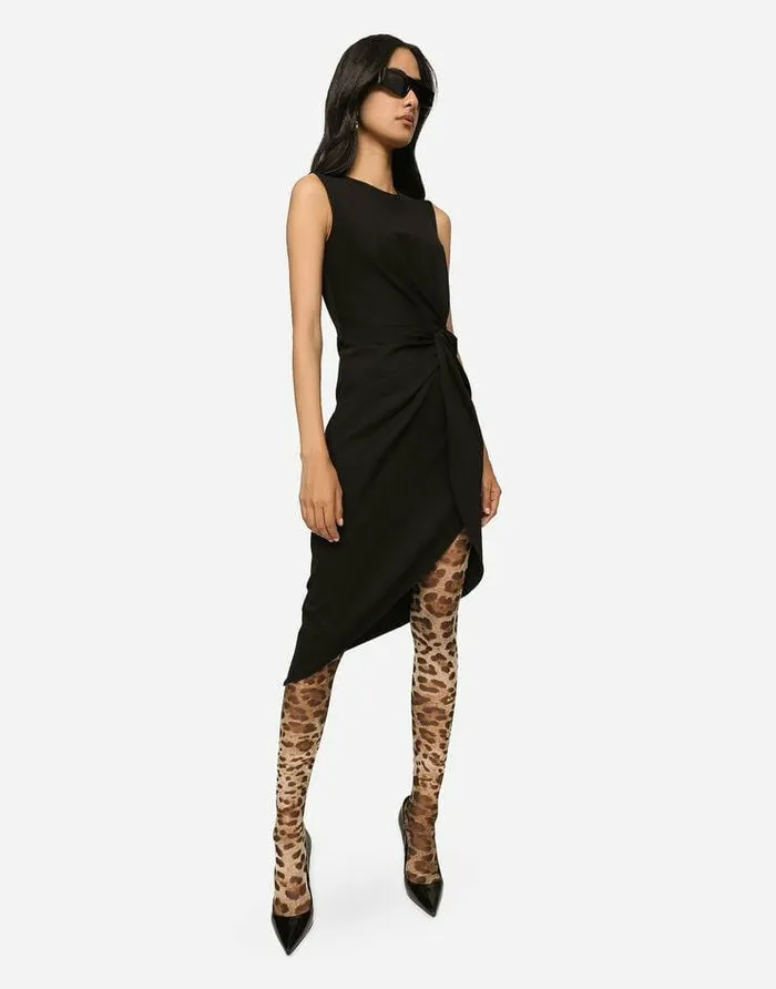 Dolce and Gabbana Dresses Women Calflength Dress In Jersey Milano Rib With Draping Black Dolce and Gabbana Dresses Women Calflength Dress In Jersey Milano Rib With Draping Black