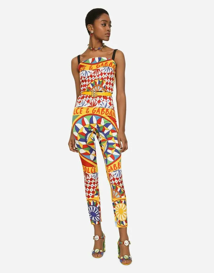 Dolce and Gabbana Dresses Women Carrettoprint Technical Jersey Jumpsuit Red Dolce and Gabbana Dresses Women Carrettoprint Technical Jersey Jumpsuit Red
