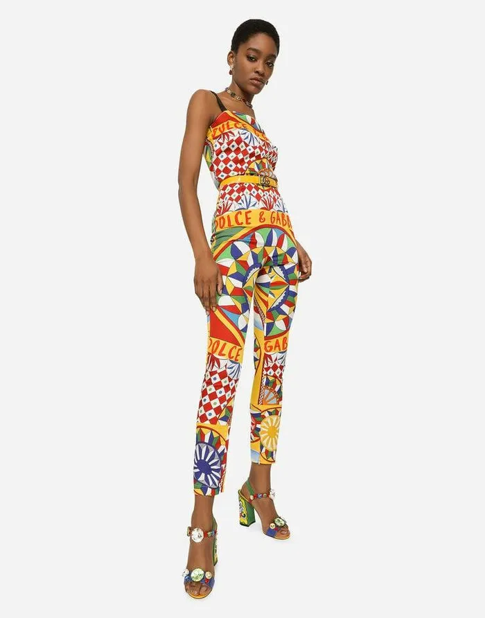 Dolce and Gabbana Dresses Women Carrettoprint Technical Jersey Jumpsuit Red Dolce and Gabbana Dresses Women Carrettoprint Technical Jersey Jumpsuit Red
