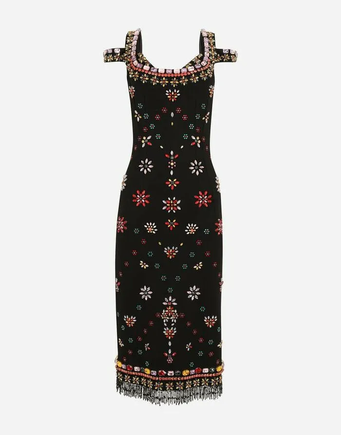 Dolce and Gabbana Dresses Women Jersey Midi Dress With Multicolored Embroidery Multicolor Dolce and Gabbana Dresses Women Jersey Midi Dress With Multicolored Embroidery Multicolor