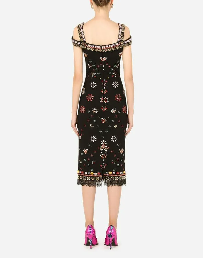 Dolce and Gabbana Dresses Women Jersey Midi Dress With Multicolored Embroidery Multicolor Dolce and Gabbana Dresses Women Jersey Midi Dress With Multicolored Embroidery Multicolor