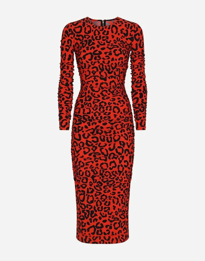 Dolce and Gabbana Dresses Women Leopardprint Jersey Calflength Dress Multicolor Dolce and Gabbana Dresses Women Leopardprint Jersey Calflength Dress Multicolor