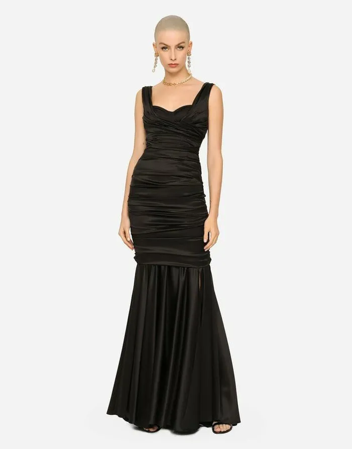 Dolce and Gabbana Dresses Women Long Satin Dress With Draping Black Dolce and Gabbana Dresses Women Long Satin Dress With Draping Black