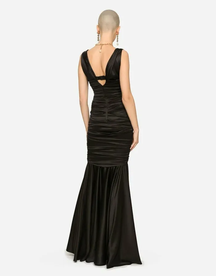 Dolce and Gabbana Dresses Women Long Satin Dress With Draping Black Dolce and Gabbana Dresses Women Long Satin Dress With Draping Black