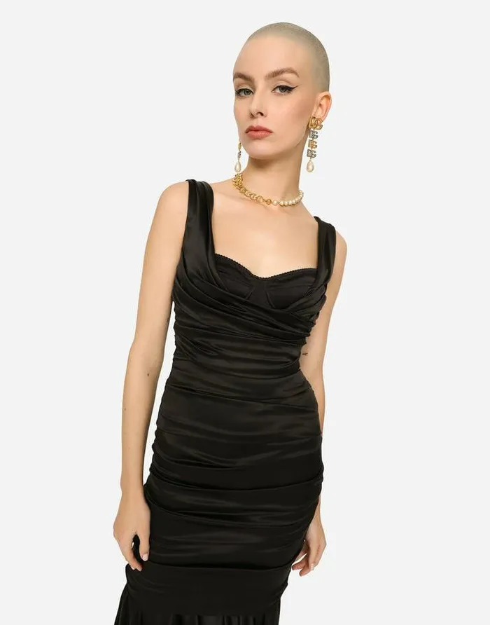 Dolce and Gabbana Dresses Women Long Satin Dress With Draping Black Dolce and Gabbana Dresses Women Long Satin Dress With Draping Black