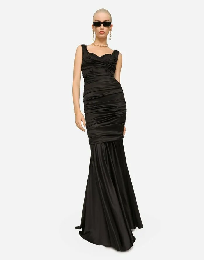 Dolce and Gabbana Dresses Women Long Satin Dress With Draping Black Dolce and Gabbana Dresses Women Long Satin Dress With Draping Black