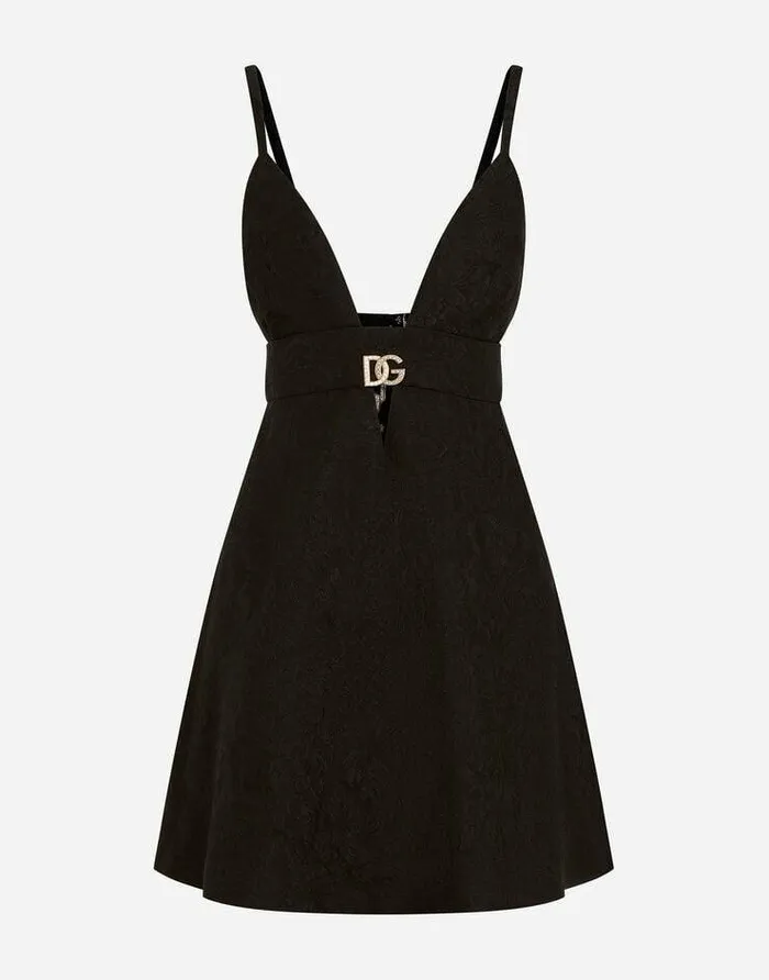 Dolce and Gabbana Dresses Women Short Jacquard Dress With Crystalembellished DG Logo Black Dolce and Gabbana Dresses Women Short Jacquard Dress With Crystalembellished DG Logo Black