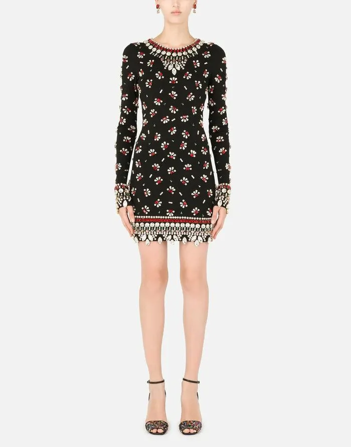 Dolce and Gabbana Dresses Women Short Jersey Dress With Multicolored Embellishment Multicolor Dolce and Gabbana Dresses Women Short Jersey Dress With Multicolored Embellishment Multicolor