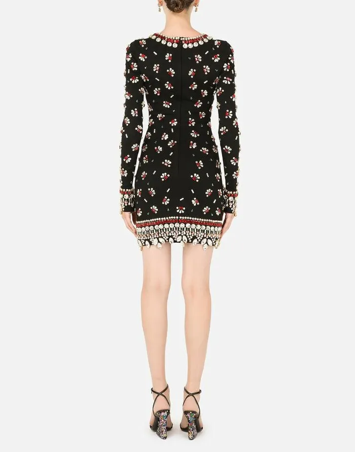 Dolce and Gabbana Dresses Women Short Jersey Dress With Multicolored Embellishment Multicolor Dolce and Gabbana Dresses Women Short Jersey Dress With Multicolored Embellishment Multicolor