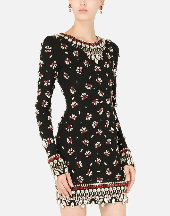 Dolce and Gabbana Dresses Women Short Jersey Dress With Multicolored Embellishment Multicolor Dolce and Gabbana Dresses Women Short Jersey Dress With Multicolored Embellishment Multicolor