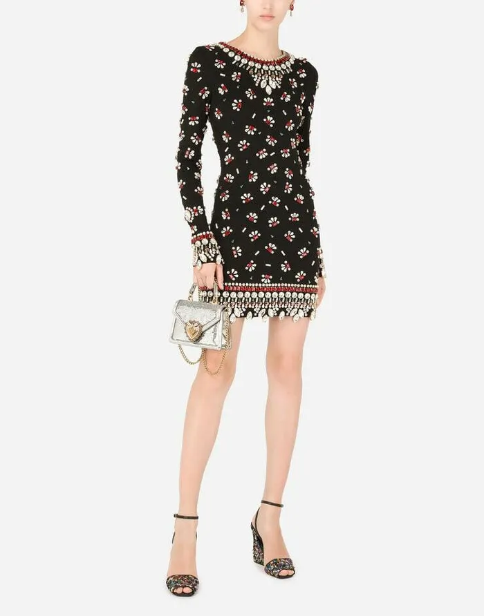 Dolce and Gabbana Dresses Women Short Jersey Dress With Multicolored Embellishment Multicolor Dolce and Gabbana Dresses Women Short Jersey Dress With Multicolored Embellishment Multicolor