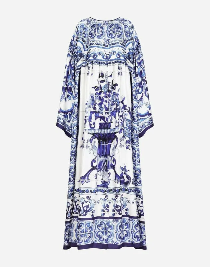 Dolce and Gabbana Dresses Women Silk Twill Caftan With Majolica Print Multicolor Dolce and Gabbana Dresses Women Silk Twill Caftan With Majolica Print Multicolor