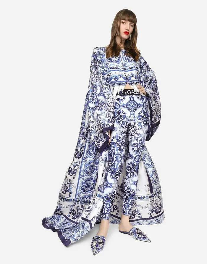Dolce and Gabbana Dresses Women Silk Twill Caftan With Majolica Print Multicolor Dolce and Gabbana Dresses Women Silk Twill Caftan With Majolica Print Multicolor