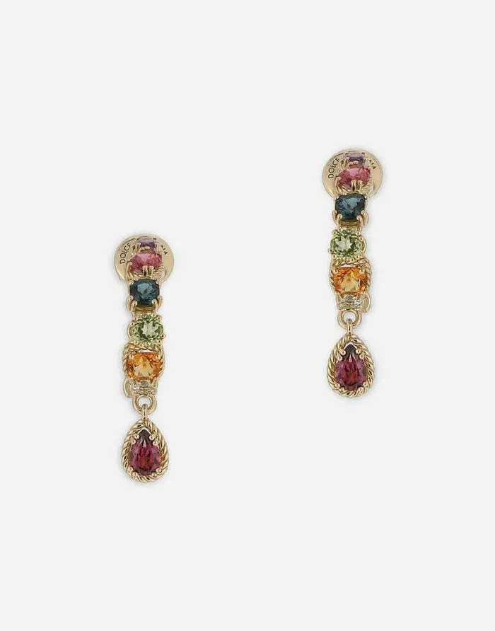 Dolce and Gabbana Earrings Women 18 Kt Yellow Gold Pierced Earrings With Multicolor Fine Gemstones Yellow Gold Dolce and Gabbana Earrings Women 18 Kt Yellow Gold Pierced Earrings With Multicolor Fine Gemstones Yellow Gold