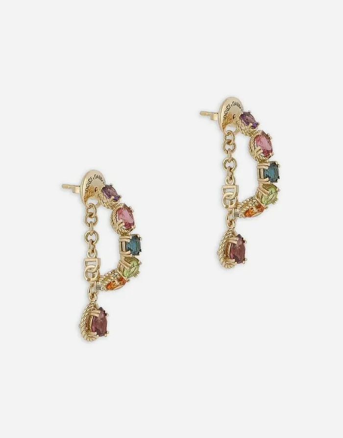 Dolce and Gabbana Earrings Women 18 Kt Yellow Gold Pierced Earrings With Multicolor Fine Gemstones Yellow Gold Dolce and Gabbana Earrings Women 18 Kt Yellow Gold Pierced Earrings With Multicolor Fine Gemstones Yellow Gold