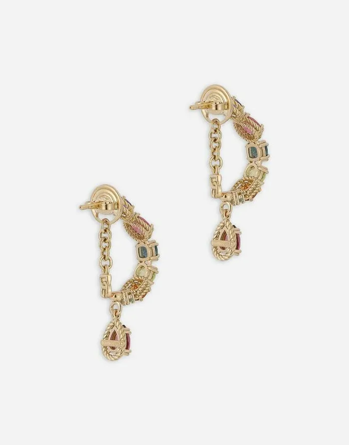 Dolce and Gabbana Earrings Women 18 Kt Yellow Gold Pierced Earrings With Multicolor Fine Gemstones Yellow Gold Dolce and Gabbana Earrings Women 18 Kt Yellow Gold Pierced Earrings With Multicolor Fine Gemstones Yellow Gold