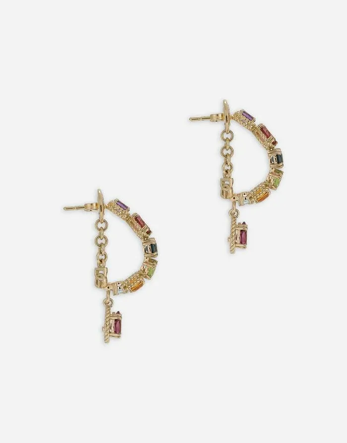 Dolce and Gabbana Earrings Women 18 Kt Yellow Gold Pierced Earrings With Multicolor Fine Gemstones Yellow Gold Dolce and Gabbana Earrings Women 18 Kt Yellow Gold Pierced Earrings With Multicolor Fine Gemstones Yellow Gold