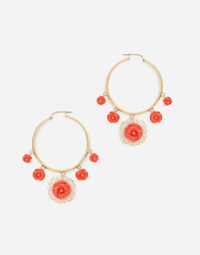Dolce and Gabbana Earrings Women Coral Loop Earrings In Yellow 18kt Gold With Coral Roses Gold