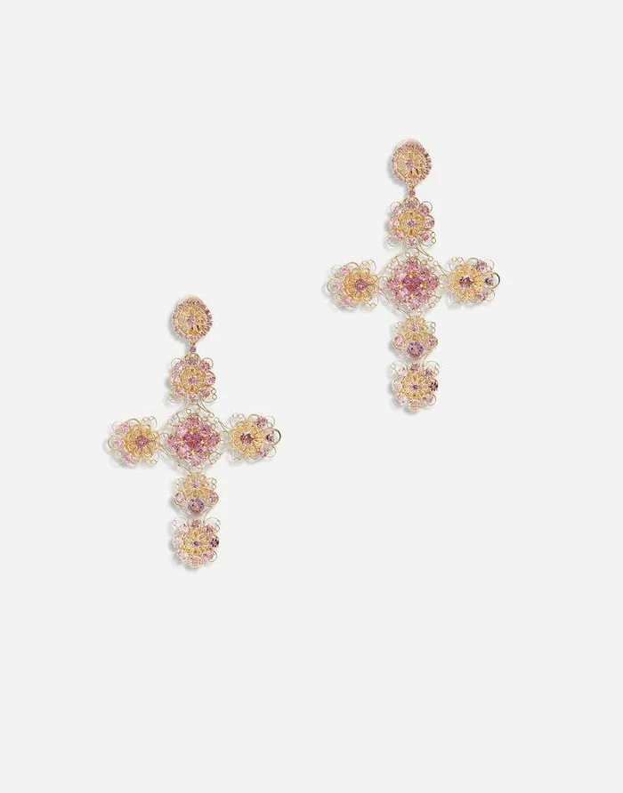 Dolce and Gabbana Earrings Women Pizzo Earrings In Yellow 18kt Gold With Pink Tourmalines Gold