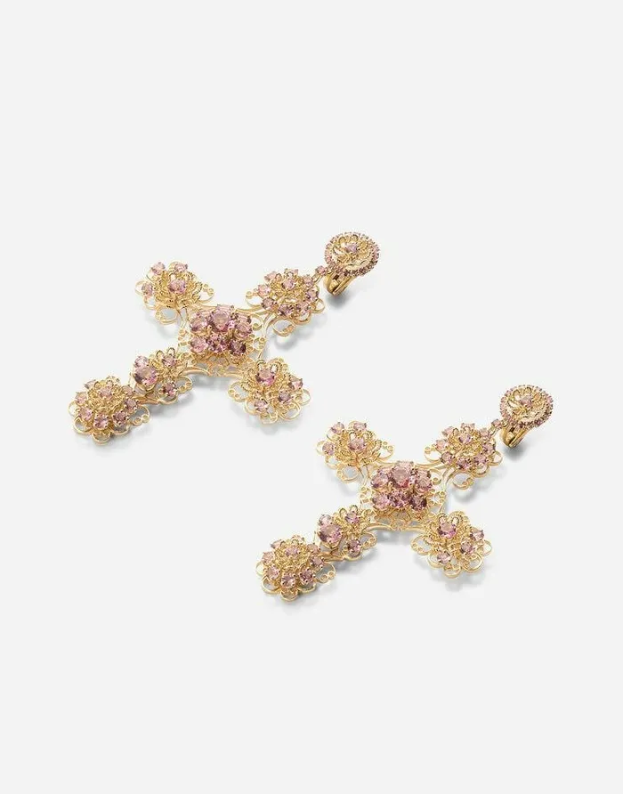 Dolce and Gabbana Earrings Women Pizzo Earrings In Yellow 18kt Gold With Pink Tourmalines Gold Dolce and Gabbana Earrings Women Pizzo Earrings In Yellow 18kt Gold With Pink Tourmalines Gold