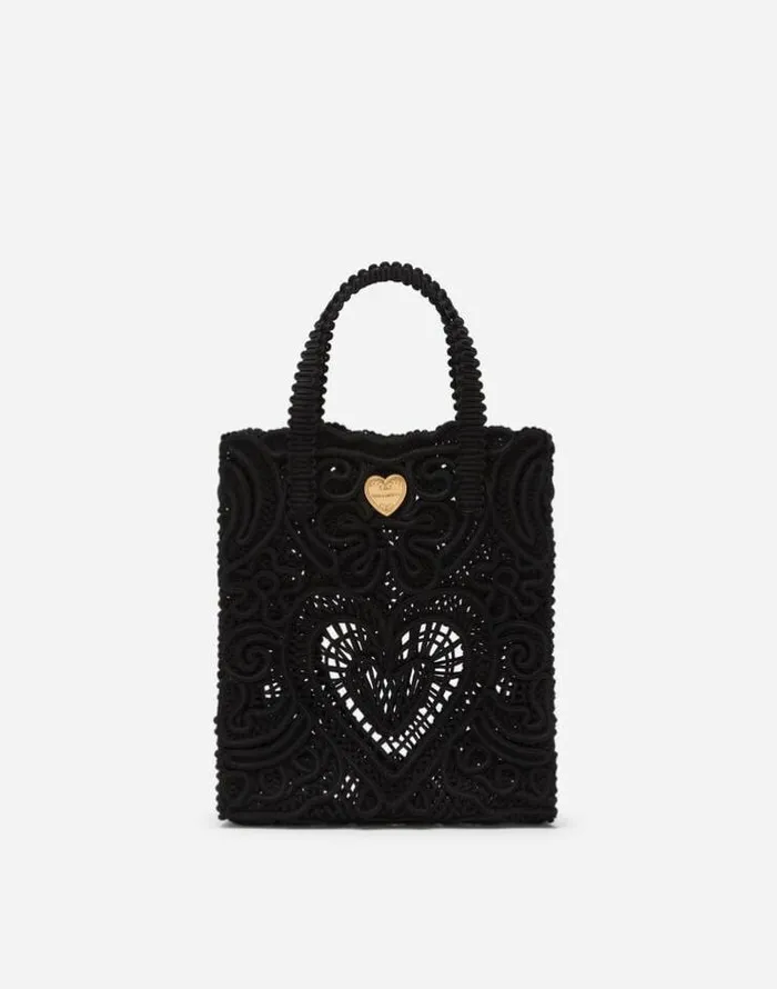 Dolce and Gabbana Handbags Women Small Cordonetto Lace Shopper Black