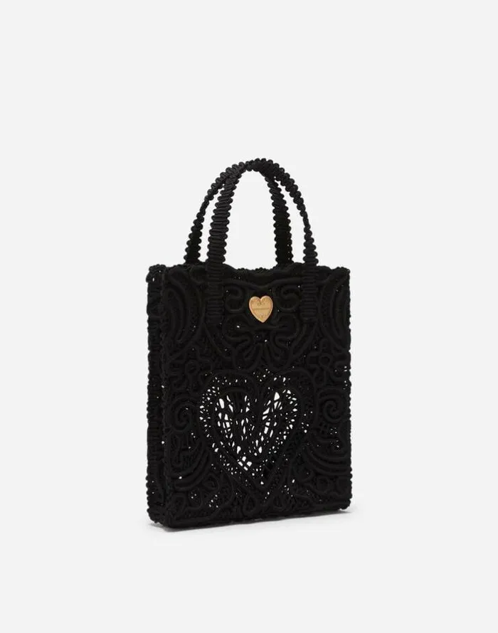 Dolce and Gabbana Handbags Women Small Cordonetto Lace Shopper Black